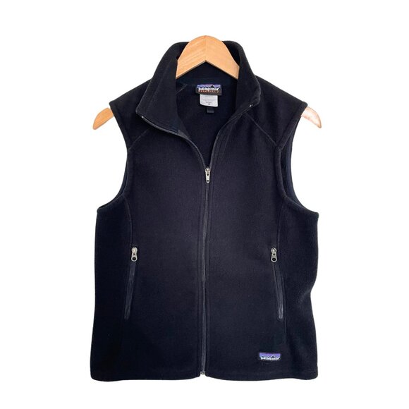 Patagonia Vest Women Medium Black Synchilla Fleece Jacket 25165F0 Full Zip Mock - Picture 1 of 14